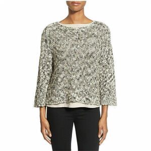 EILEEN FISHER Natural Black White Cotton Blend Slub Melange Boxy Sweater PM